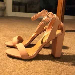 Blush pink strapped open toe heels